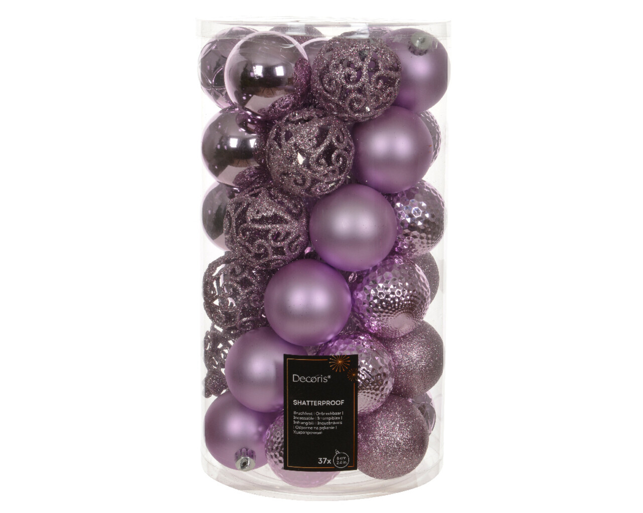 Cutie cu 37 globuri asortate Sequin, Decoris, 6 cm, plastic, mov - imagine 3